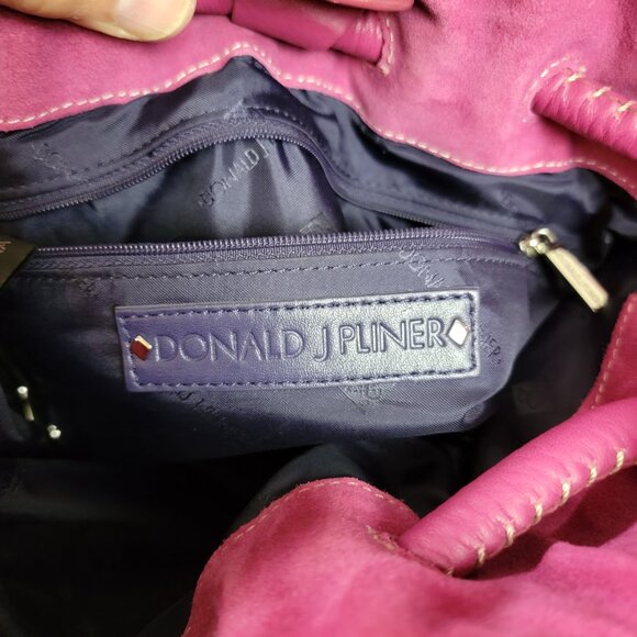 👜 Donald J Pliner Pink Faux Suede Drawstring Shoulder Bag - Picture 11 of 15